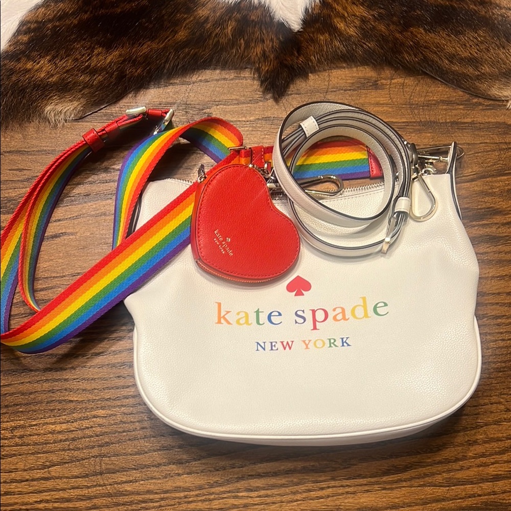 Kate Spade White and Red Bag with Heart Charm